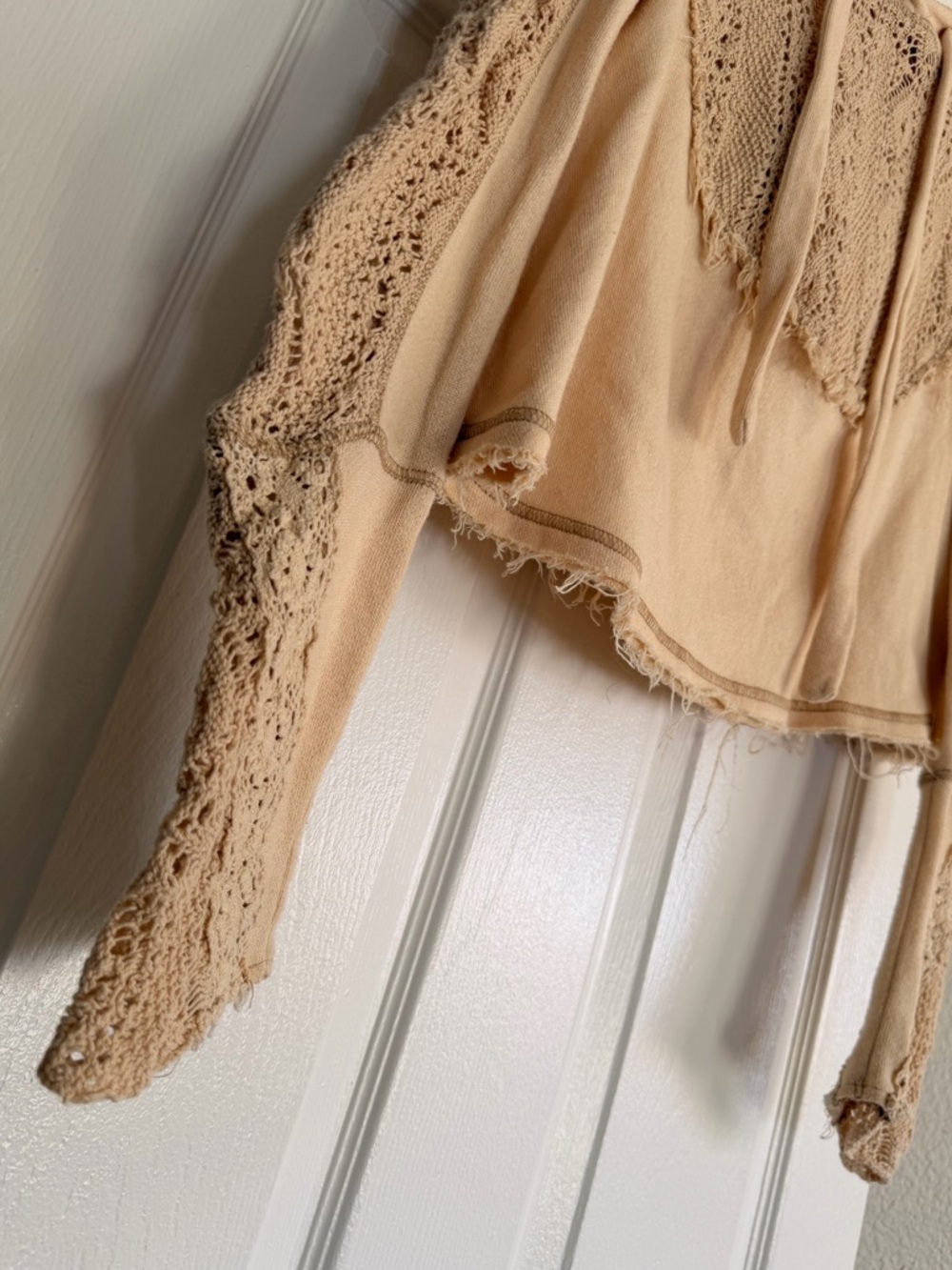 Free People Crocheted Lace Hooded Sweatshirt Size XS - Picture 6 of 10